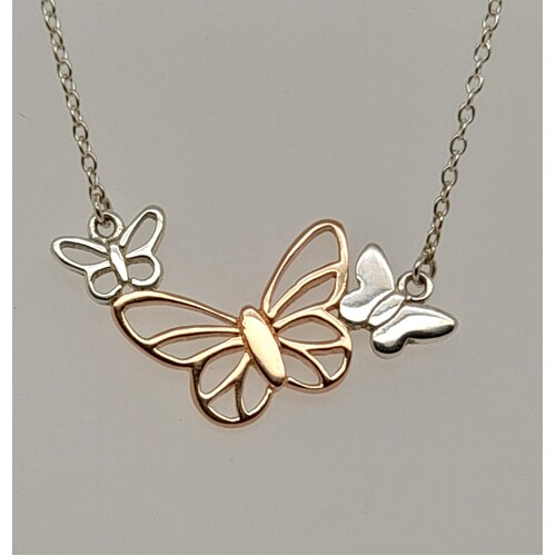Sterling Silver Rose Gold Plated Butterfly Pendant