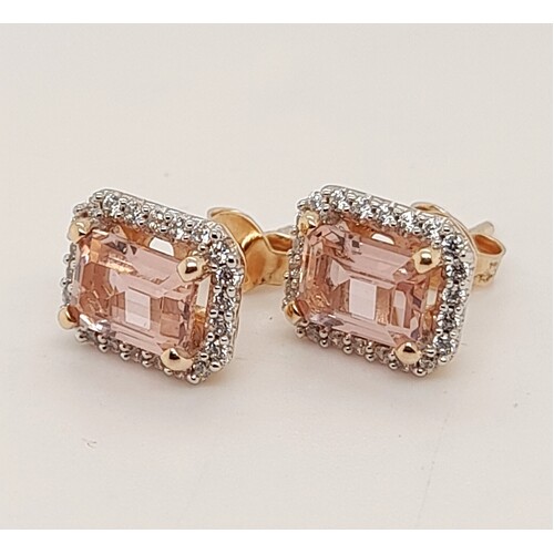 Sterling Silver and Rose Gold Plated Created Morganite & Cubic Zirconia Earrings