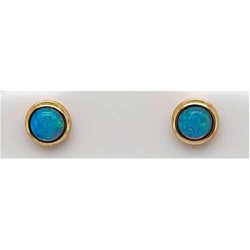 Ikecho Australia 9 Carat Yellow Gold Solid Opal 4mm Bezel Set Stud Earrings