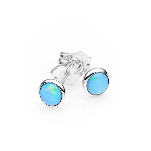 Ikecho Australia Solid Opal 4mm Bezel Set Sterling Silver Stud Earrings
