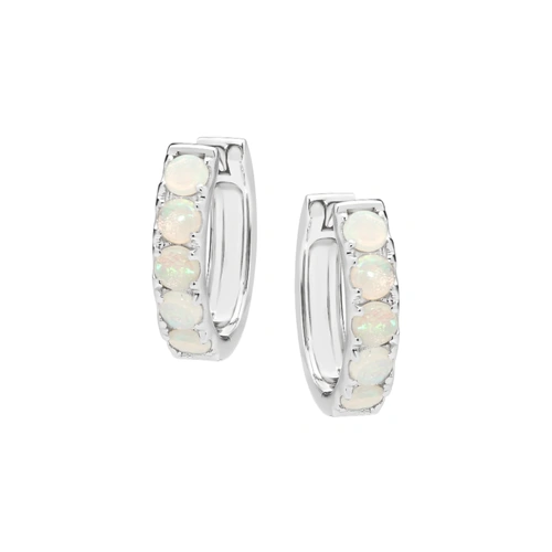 Sterling Silver Light Solid White Opal Huggie Earrings