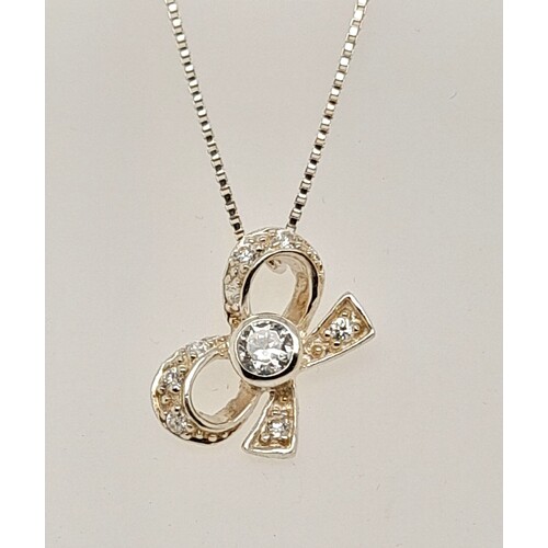 Sterling Silver Cubic Zirconia Set Bow Pendant - CLEARANCE