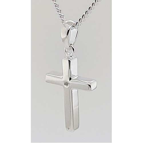 Sterling Silver Diamond Set Plain Cross Pendant