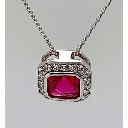 Sterling Silver Red and Clear Cubic Zirconia Pendant 
