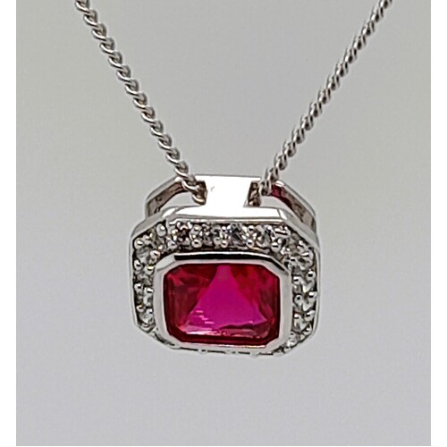 Sterling Silver Red and Clear Cubic Zirconia Pendant 