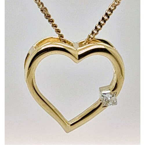 9 Carat Yellow Gold Diamond Set Heart Pendant