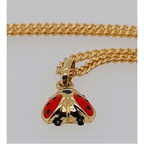  9 Carat Yellow Gold Enamel Coated Ladybird Pendant