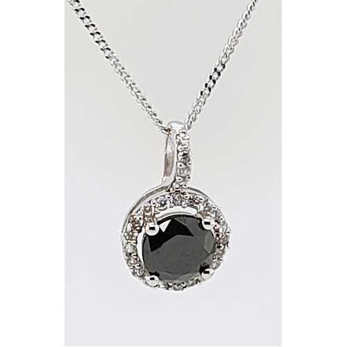 Sterling Silver Round Black Cubic Zirconia Pendant 