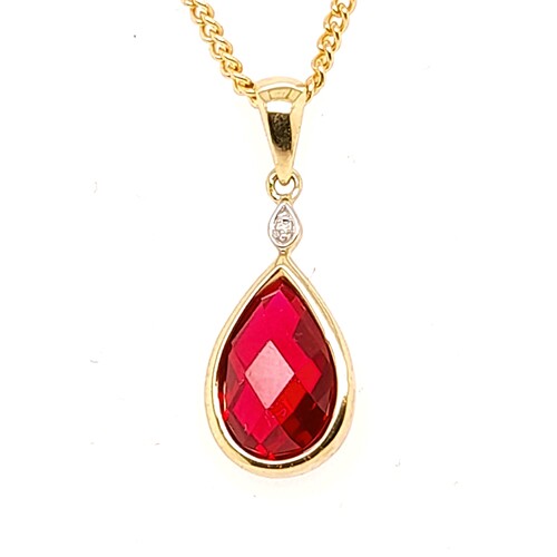 9 Carat Yellow Gold Pear Shaped Created Ruby Pendant