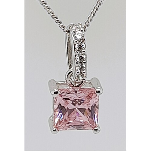 Sterling Silver Pink Cubic Zirconia Pendant