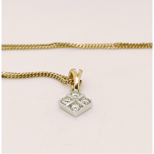 9 Carat Yellow and White Gold Square Diamond Pendant