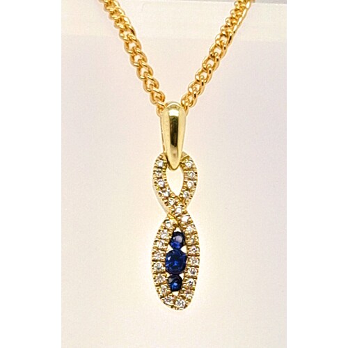 9 Carat Yellow Gold Sapphire and Diamond Pendant
