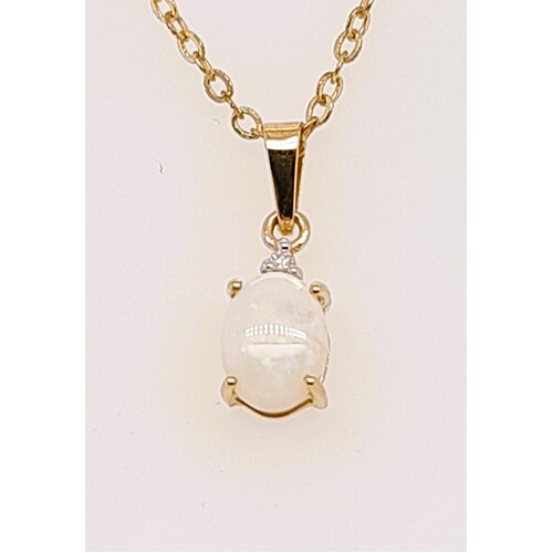 FireGem 9 Carat Yellow Gold Solid White Opal and Diamond Pendant