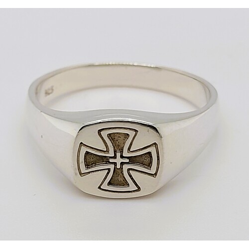 Sterling Silver Monogrammed Knights Templar Cross Signet Ring AUS Size W