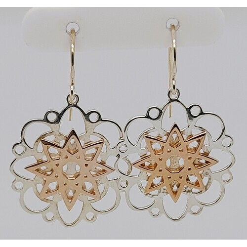 Sterling Silver and Rose Gold Plated Filigree Drop Earrings
