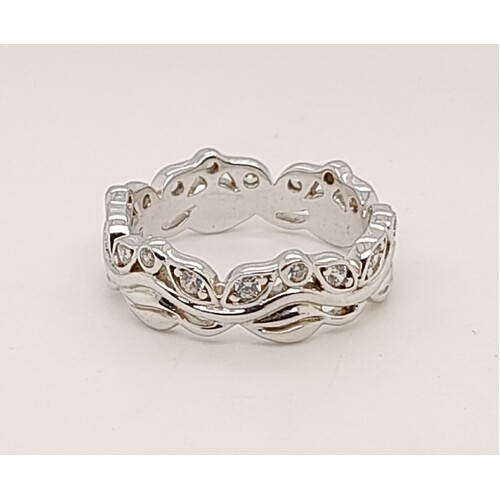 Sterling Silver Cubic Zirconia Set Vine Ring AUS Size O