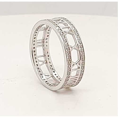 Sterling Silver Cubic Zirconia Set Roman Numeral Ring AUS Size N½