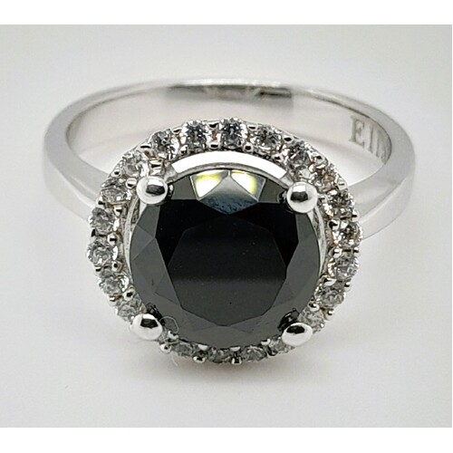 Black Cubic Zirconia Claw Set Sterling Silver Ring AUS Size S