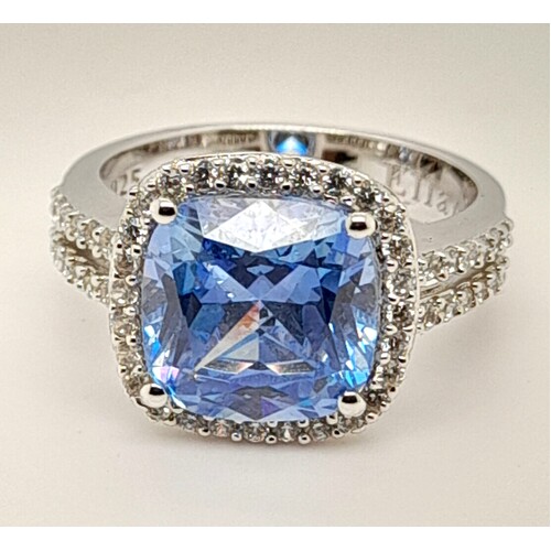 Sterling Silver Sky Blue & Clear Cubic Zirconia Set Ring AUS Size N