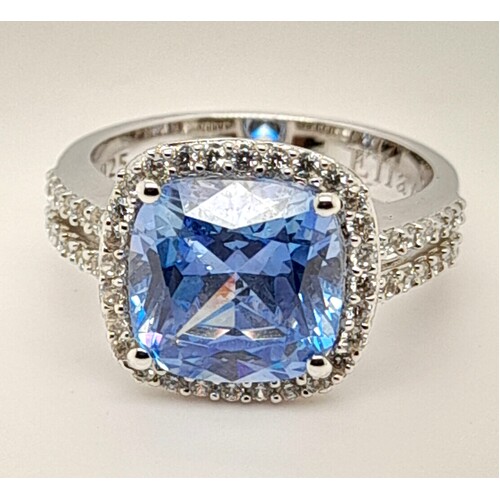 Sterling Silver Sky Blue & Clear Cubic Zirconia Set Ring AUS Size L
