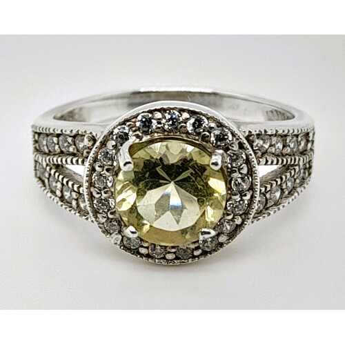 Sterling Silver Lemon Quartz and Cubic Zirconia Ring AUS Size Q½