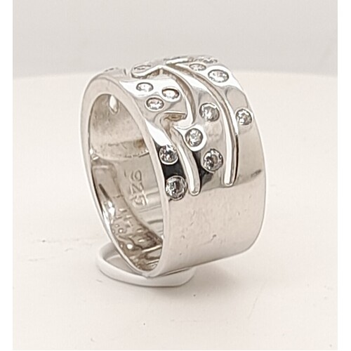 Wide Sterling Silver Cubic Zirconia Set Ring AUS Size R