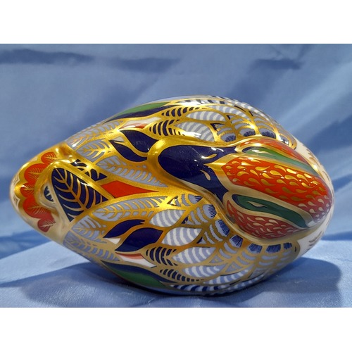 Royal Crown Derby Teal Duck Paperweight with Gold Basal Stopper