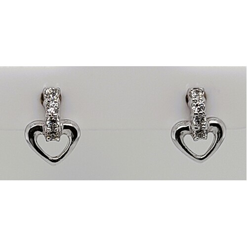 Sterling Silver Cubic Zirconia Set Heart Stud Earrings