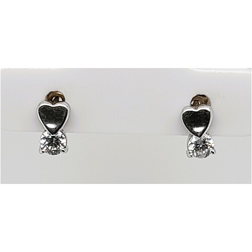 Sterling Silver Cubic Zirconia Set Heart Stud Earrings