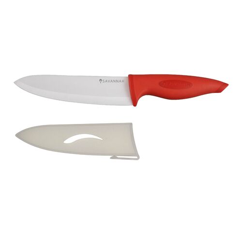 16cm White/Red Ceramic Chef's Knife & Sheath