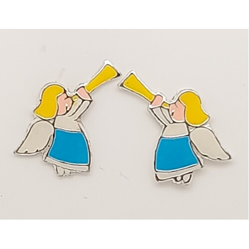 Sterling Silver Enamel Christmas Angel Stud Earrings