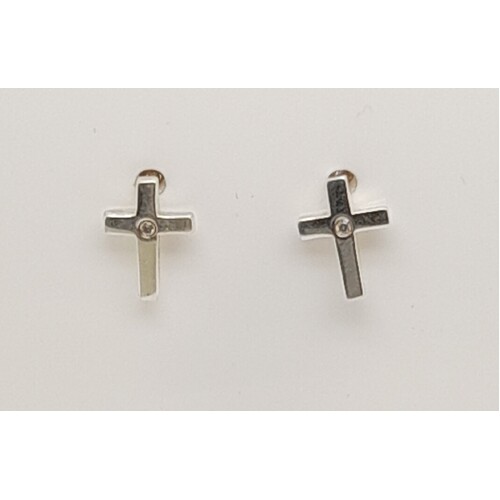 Sterling Silver Diamond Set Cross Earrings - CLEARANCE