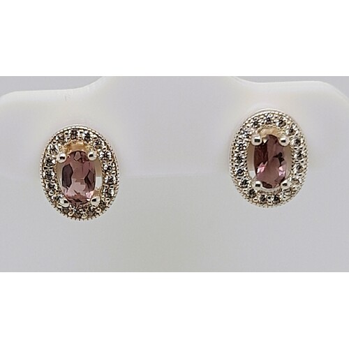 Sterling Silver Created Amethyst and Cubic Zirconia Stud Earrings