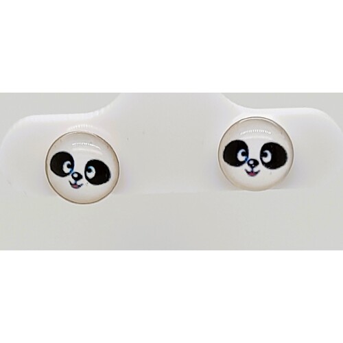 Sterling Silver Resin Button Panda Stud Earrings CLEARANCE
