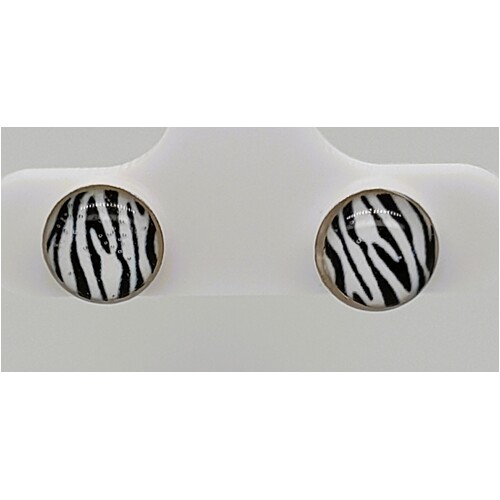 Sterling Silver Resin Button Zebra Pattern Stud Earrings CLEARANCE