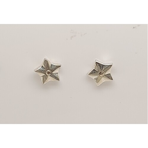 Sterling Silver Diamond Set Star Stud Earrings - CLEARANCE