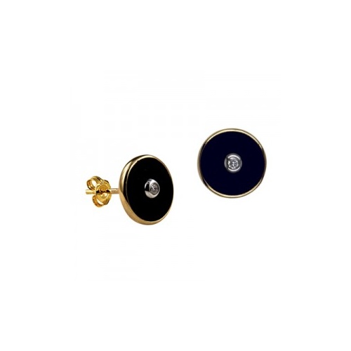 9 Carat Yellow Gold Onyx and Diamond Stud Earrings