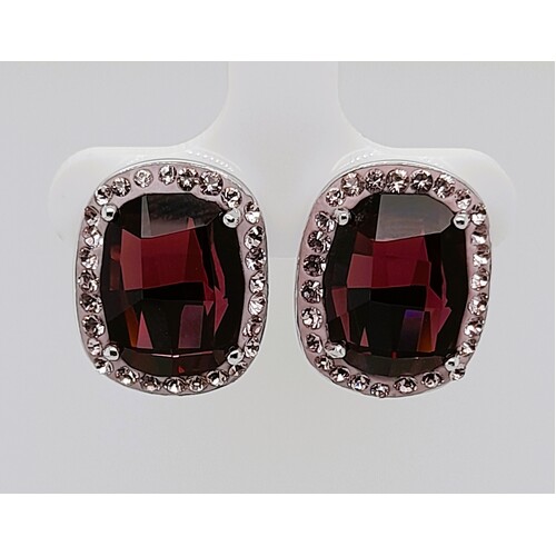 Sterling Silver Purple Crystal Stud Earrings