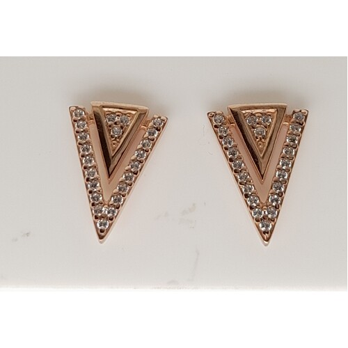 Sterling Silver Pink Hard Gold Plated Cubic Zirconia Stud Earrings