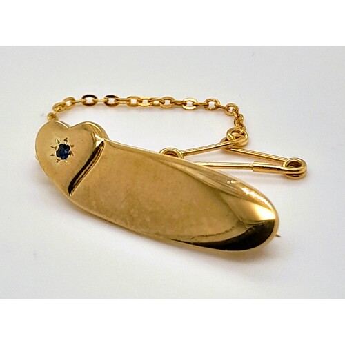 Gold Plated Sterling Silver Heart Brooch with Synthetic Blue Sapphire - CLEARANCE