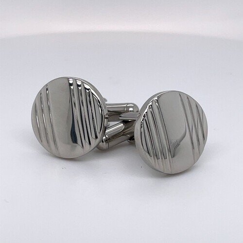 Pair Silver Plated Patterned Round Cufflinks