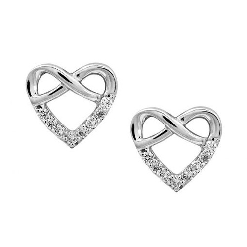 Infinity Heart Studs with Diamonds in 9 Carat White Gold