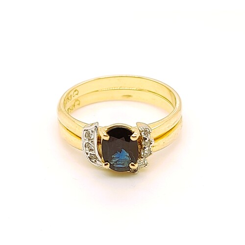 18 Carat Yellow Gold Natural Sapphire and Diamond Ring AUS Size M