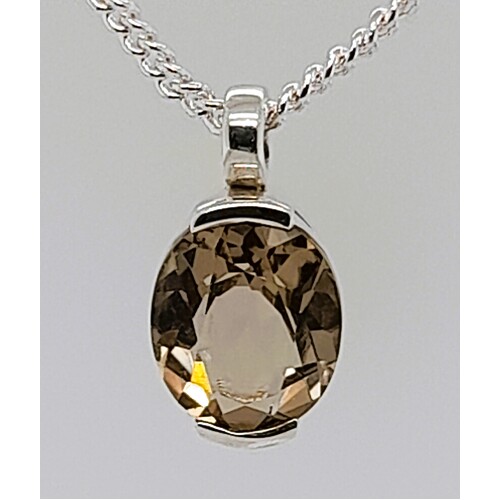 Sterling Silver Rail Set Smokey Quartz Pendant