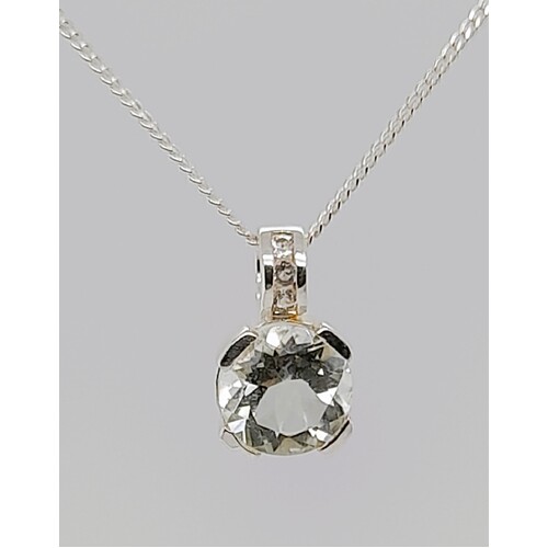 Sterling Silver Mint Quartz with Cubic Zirconia Set Pendant