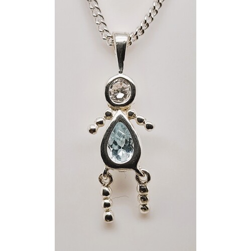 Blue Topaz Sterling Silver Stick Figure Pendant/Charm