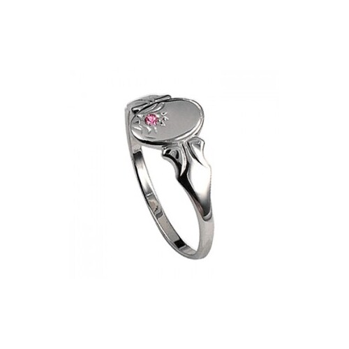 Sterling Silver Oval Signet Ring with Pink Cubic Zirconia Coloured Stone
