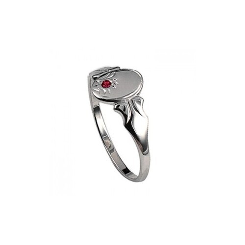 Sterling Silver Oval Signet Ring with Ruby Cubic Zirconia Coloured Stone