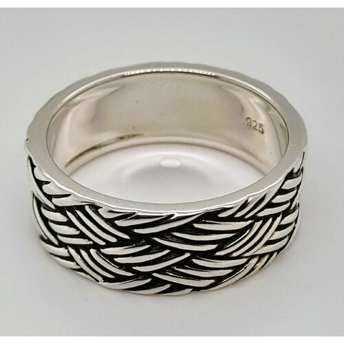 Oxidised Sterling Silver Basket Weave Ring AUS Size V½