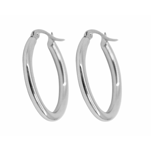 30mm Oval Silver Ion Plated Stainless Steel Hoop Earrings - CLEARANCE